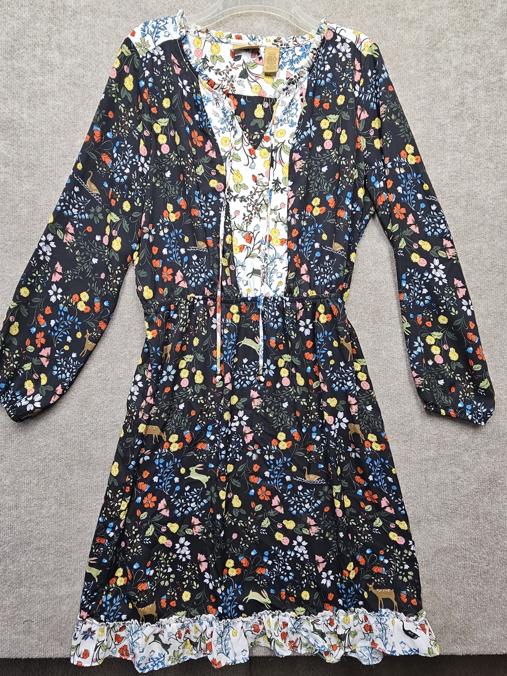 Wrangler Woodland Floral Sheer Dress L Deer Bunny Boho Ruffle - Picture 3 of 15